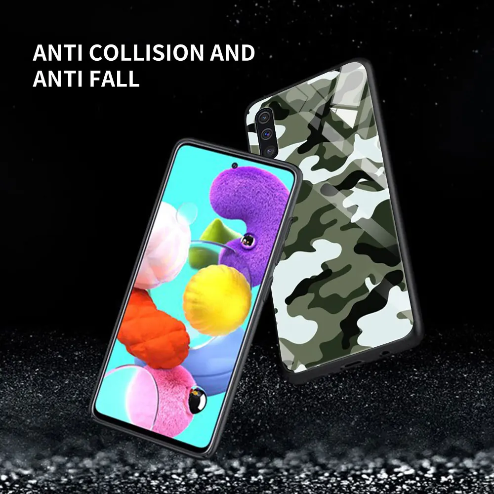 

Camouflage Color Glass For Samsung Galaxy A51 A71 A50 A70 Tempered Phone Case A31 A21s A30 A91 A41 M31 A40 A32 A12 Cover