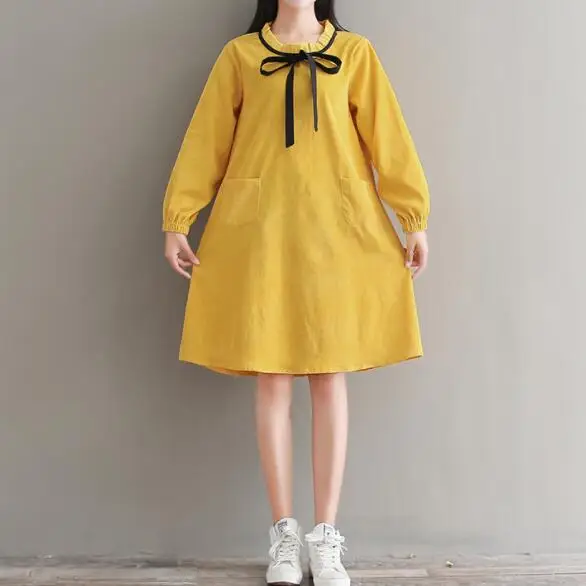 Mori girl robe Femme 2019 вельветовые платья женское свободное винтажное платье с бантом и