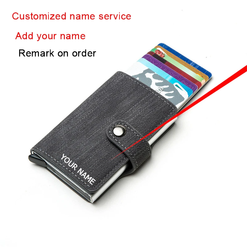 

Custom Name 2022 New Aluminium Case Cards Holder Men Leather Wallet Anti-theft Credit Card Holder RFID Business Wallet With Hasp