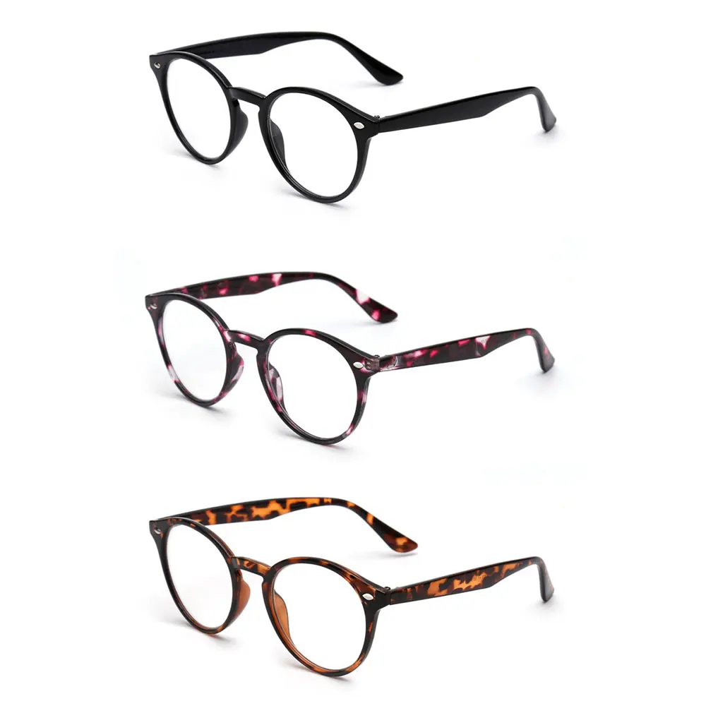 

JM 3pcs/set Vintage Round Reading Glasses Women Men Magnifier Presbyopic Diopter