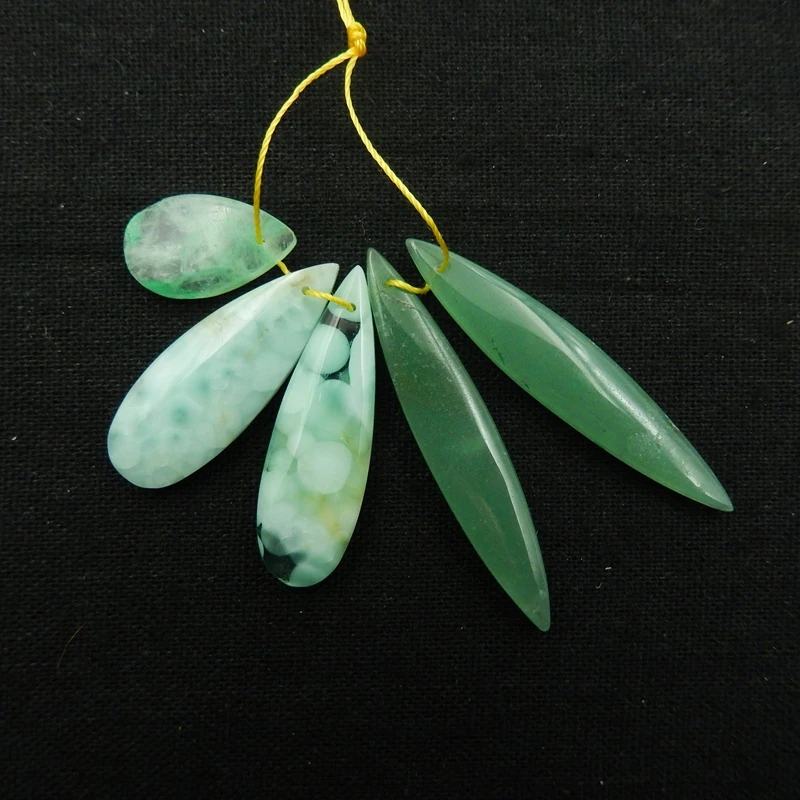 

5Pcs Onyx，Green Aventurine Gemstone Necklace Pendants 50x9x4mm 15.6g