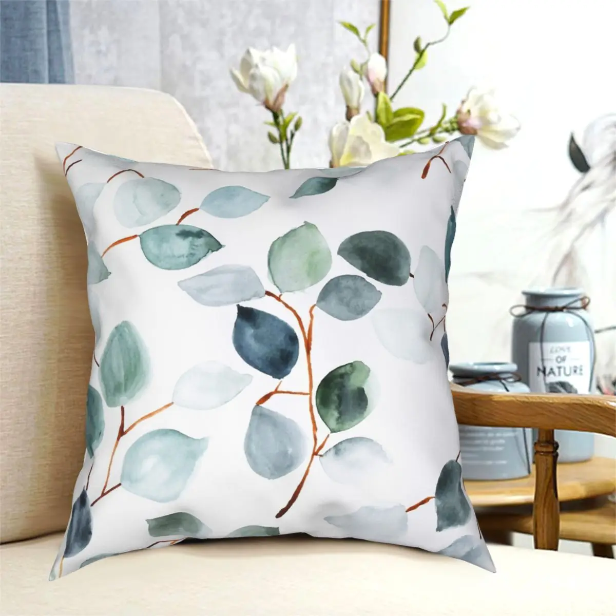 

Eucalyptus Square Pillowcase Creative Zip Decor Pillow Case for Sofa Seater Cushion Cover Wholesale