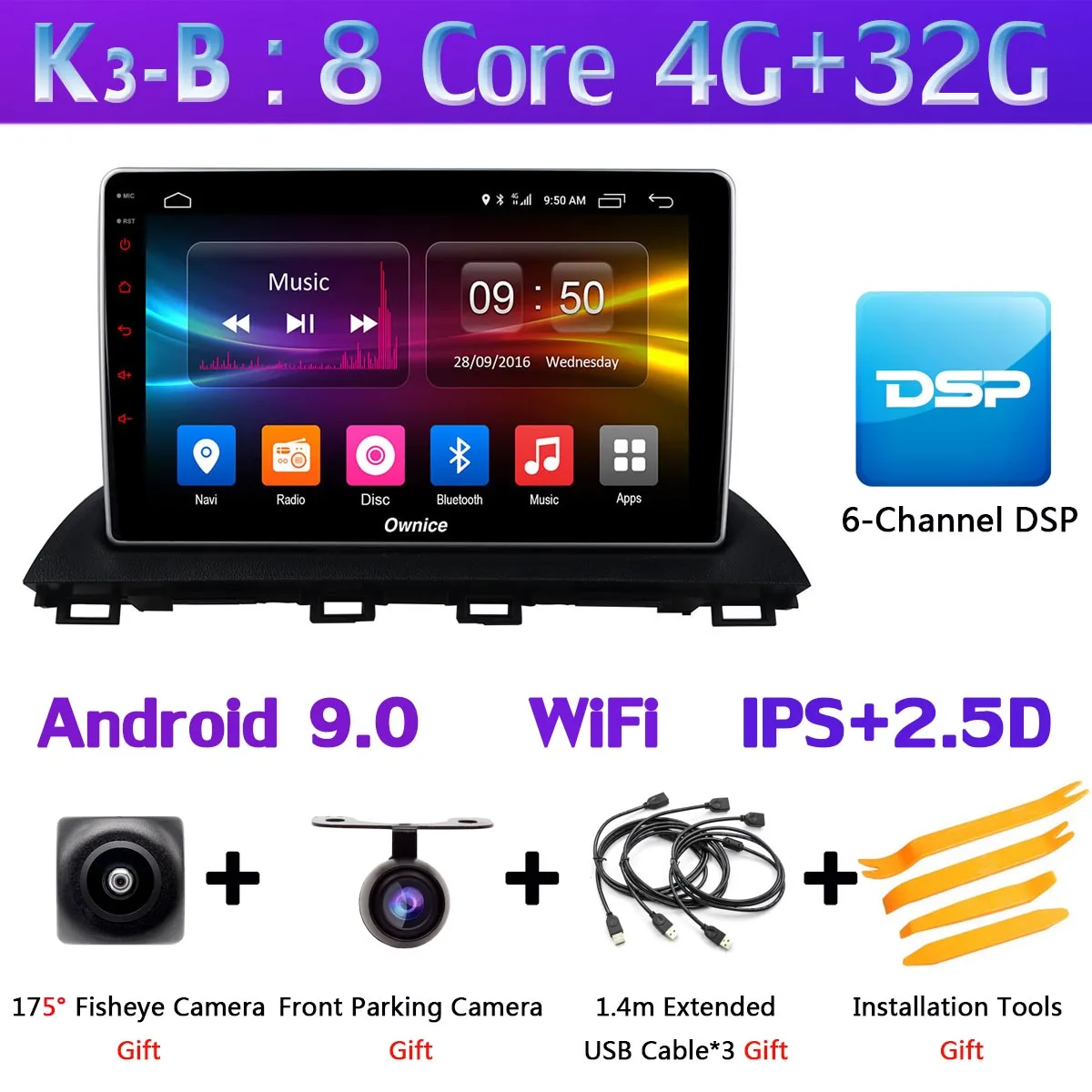 K3-B 10," 1 Din 360 ° панорамный автомобильный dvd-плеер на основе Android для Mazda 3 Mazda 3 Axela Автомобильный gps Радио DSP CarPlay 4G LTE - Цвет: K3-B