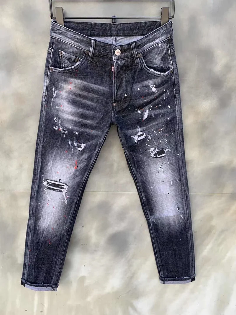 

dsq brand Italy blue mens jeans pants Men Slim Stretch jeans denim trousers black hole Pencil Pants skinny jeans for men