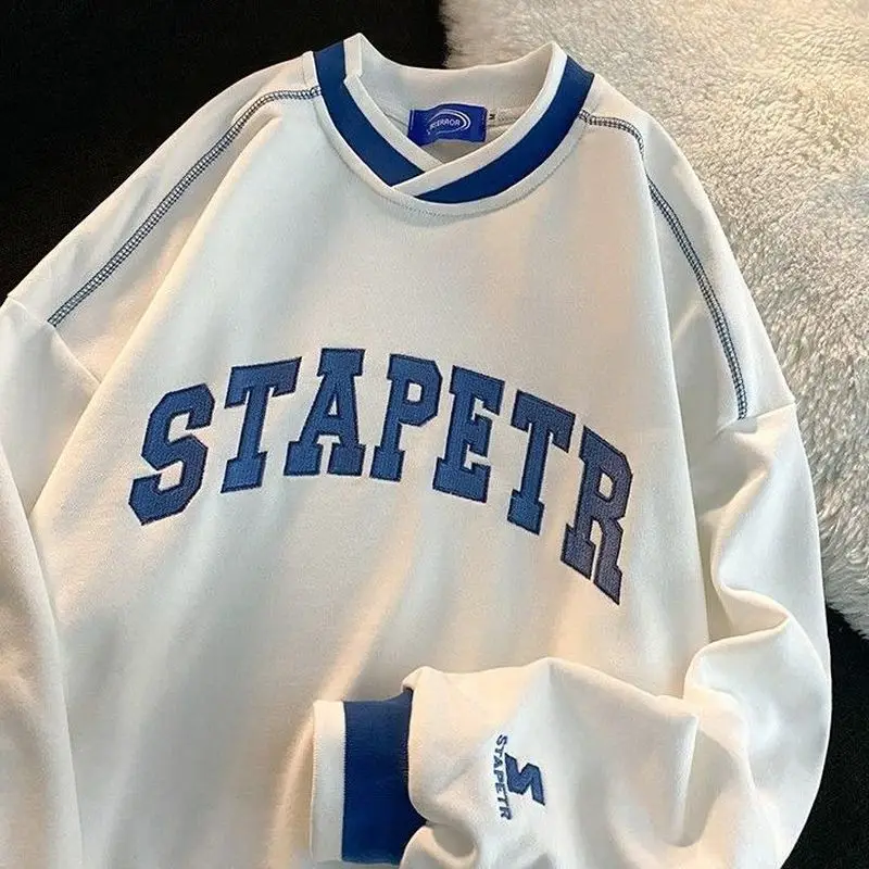 

Cotton sweatshirt for women men letter embroidery V-neck tops tide spring autumn new all-match academy couple jacket aesthetic