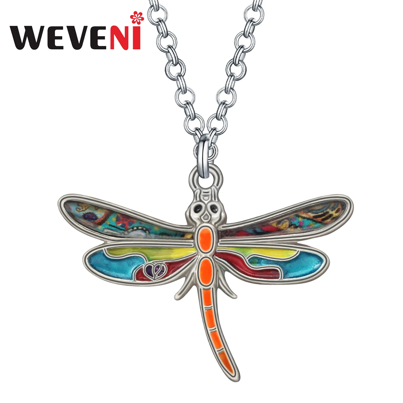 

WEVENI Enamel Alloy Floral Wings Insect Dragonfly Necklace Pendant Chain Fashion Party Jewelry For Women Girls Teens Charm Gifts