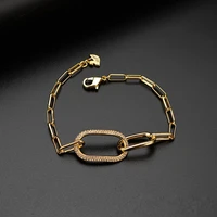 new simple style gold oval bracelet charm micro zircon link chain geometric bracelet women fashion jewelry