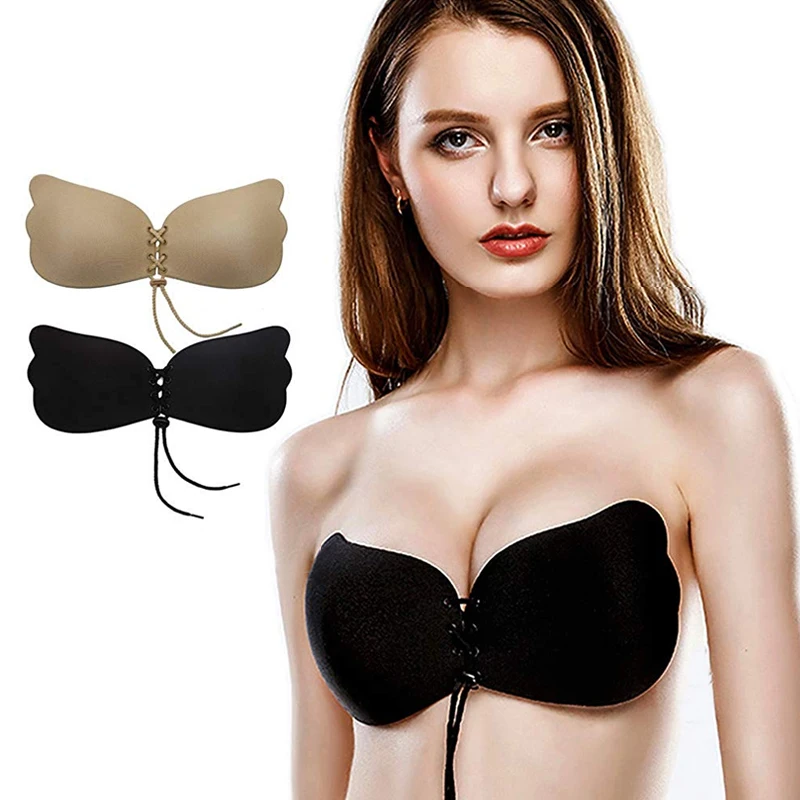 

Women Self Adhesive Strapless Bandage Blackless Solid Bra Sticky Gel Silicone Push Up Women's Underwear Invisible Bra DropShip