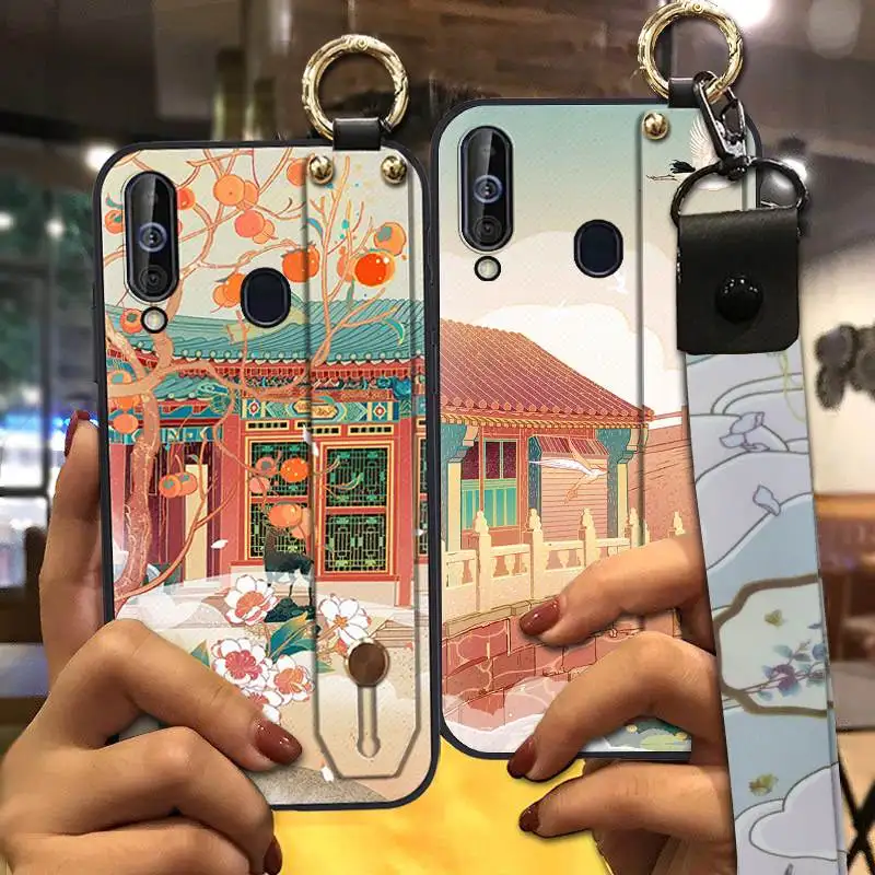 Silicone Lanyard Chinese Style Wrist Strap Phone Case For Samsung Galaxy M30 Waterproof Fashion Design Holder Anti-knock | Мобильные