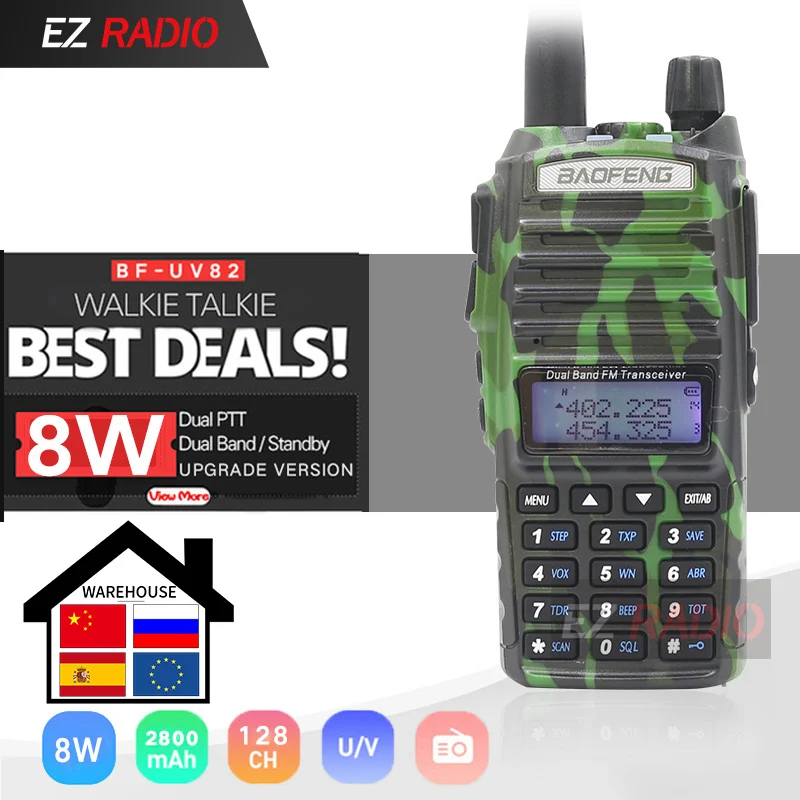 Baofeng UV 82 5W 8W иди и болтай Walkie Talkie “иди 10 км радио черный камуфляж удобные домашнее