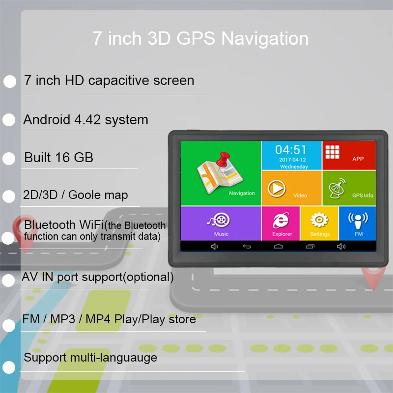7 дюймов Android GPS грузовик навигации Европы gps навигатор Wi-Fi 512 М 16 Гб Испания Франция