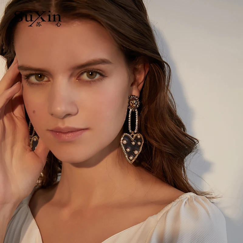 SuXin 2020 new fashion retro lion pearl earrings for women's simple love pendant jewelry gift | Украшения и аксессуары