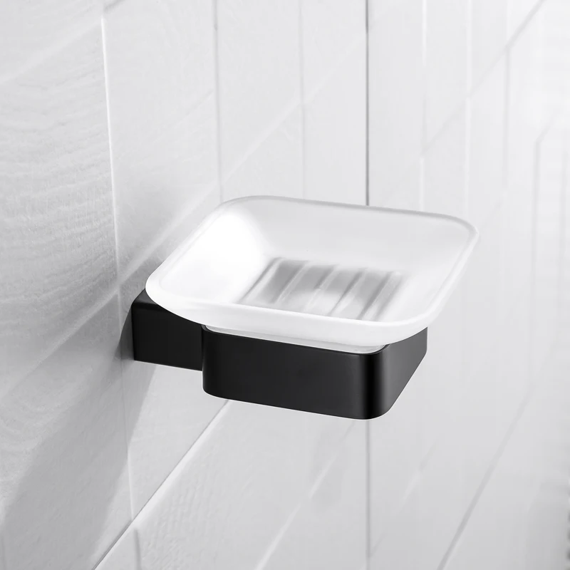 

Home Hotel Square Bathroom Lavatory Soap Dish Glass Dish Frosted Square Glass Soap Dish With Black Holder
