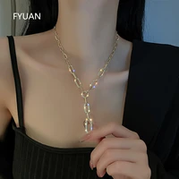 fyuan geometric crystal choker necklaces for women long chain rhinestone necklaces statement jewelry gifts