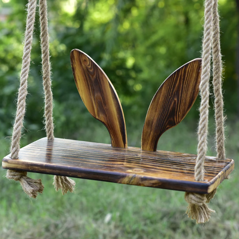 Подвесная пеньковая веревка из массива дерева для украшения двоих детей