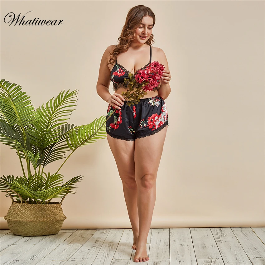 Whatiwear пижамный комплект для сна, Сексуальная атласная пижама с ресницами, женская летняя Пижама, модная Пижама с цветами для женщин