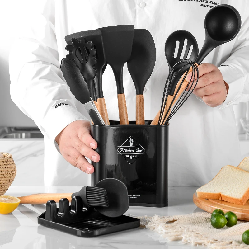 

Cooking Utensils Set Wooden Handle Cookware Heat Resistant Non-Stick Silicone Kitchenware Kitchen Utensils Accessories Gadgets