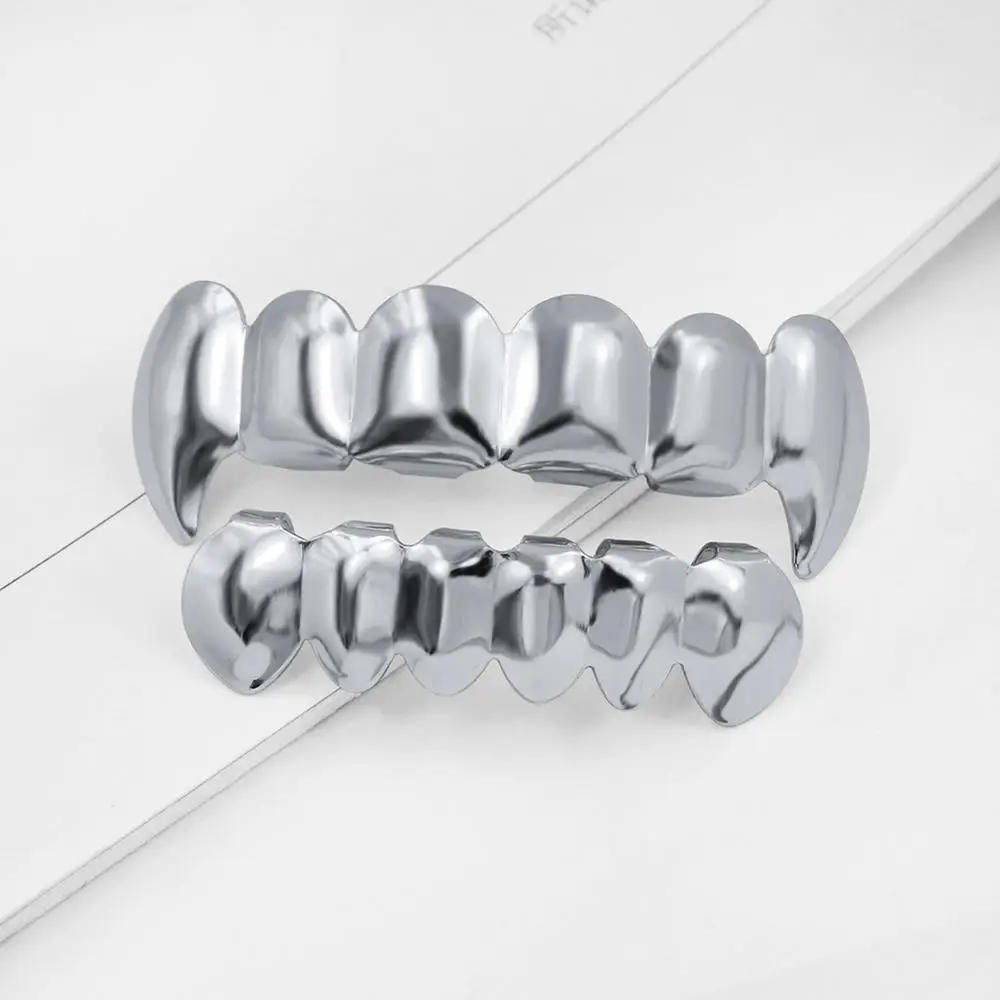Silver GUCY пользовательский подходят золото посеребренные хип-хоп ЗУБЫ Grillz верхней и нижней вампира зубы-клыки грили Шапки Набор с силиконовым - Окраска металла: Silver