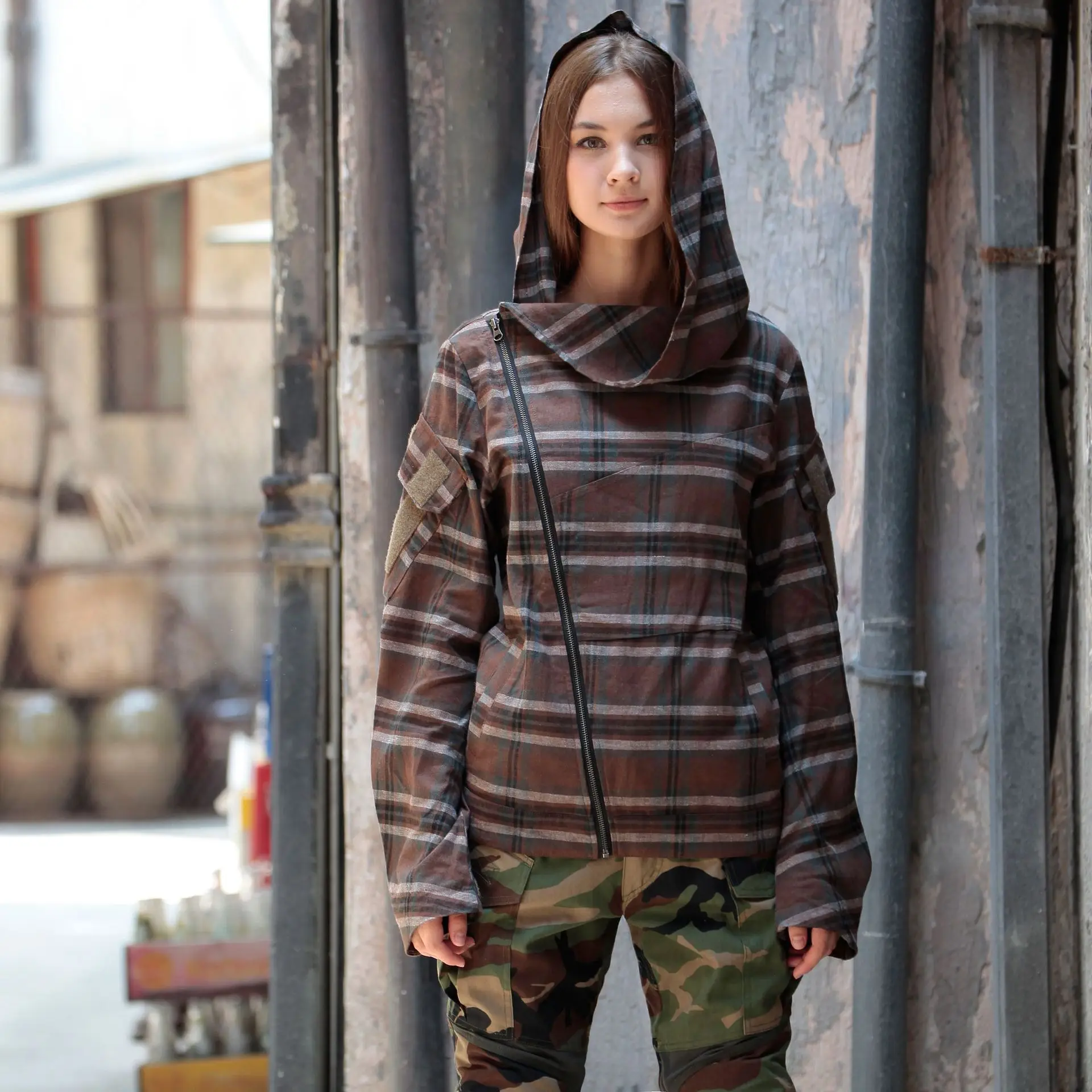 Рубашка с капюшоном для фанатов армии мужская и женская тактическая клетчатая