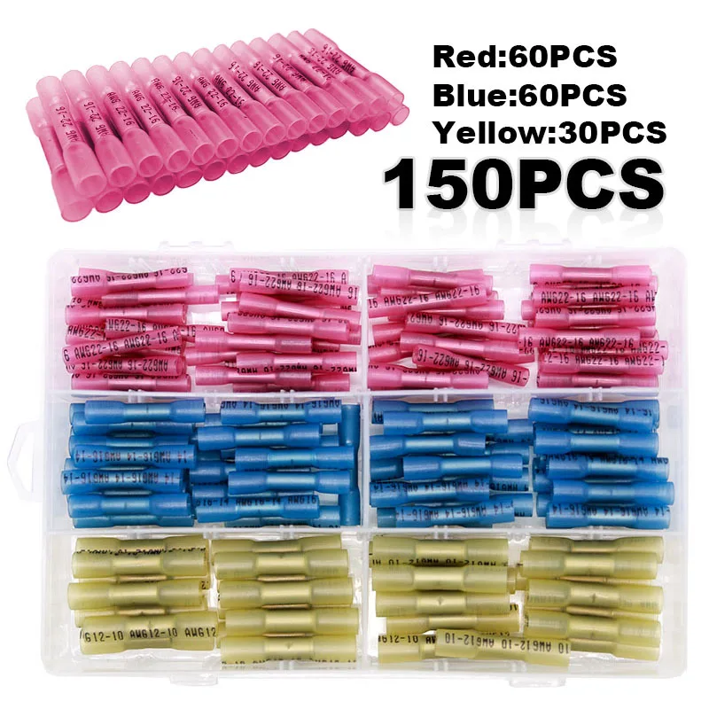 150 шт. водонепроницаемые термоусадочные стыковые разъемы AWG 22-10 Электрический