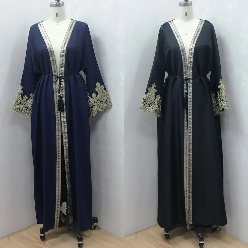

Мусульманское платье Abaya Дубай, кардиган, халат, кружевное кимоно с блестками, Рамадан, золотая нить, вышитая Арабская Исламская одежда, кафт...