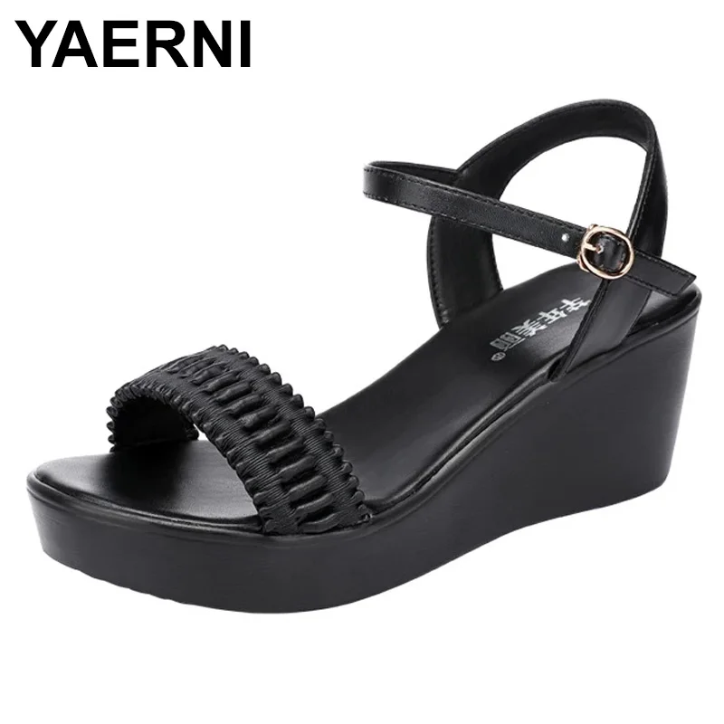 

Женские пляжные сандалии YAERNIPlus, на танкетке, с открытым носком, с пряжкой, на среднем каблуке, размеры 32-43