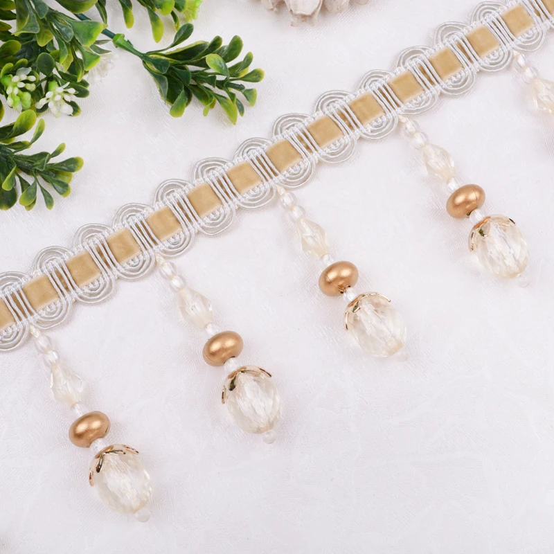 QGVLish 12M Crystal Beads DIY Sewing Sofa Curtain Stage Decorative Lace Trims Ribbon Tassel Fringe Accessories | Дом и сад