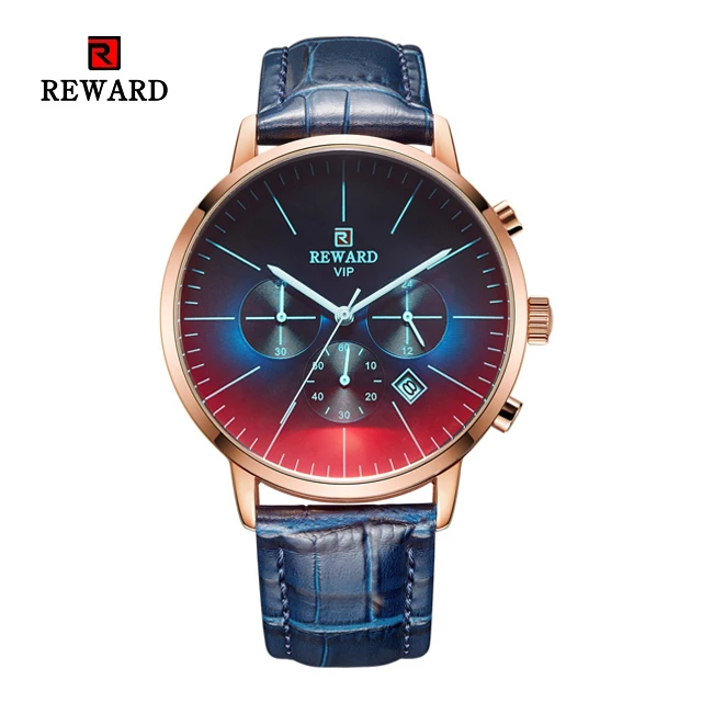 Leather Blue Новинка, Модные Цветные часы с ярким стеклом для мужчин, топ класса люкс, Брендовые мужские часы с хронографом из нержавеющей стали, деловые часы, мужские наручные часы - Цвет: Leather Blue