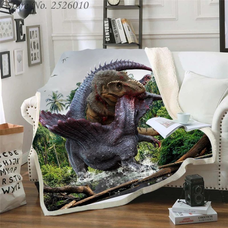 Плед одеяло с динозавром из Юрского периода 3D бархатное плюшевое покрывало для