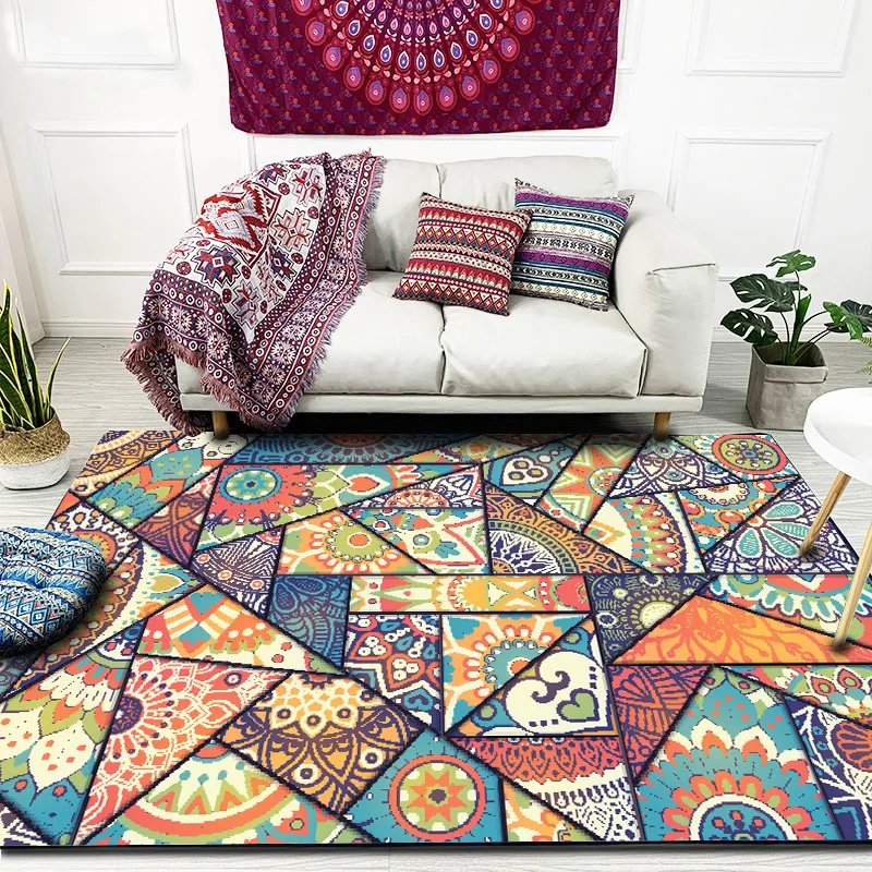 

National wind geometric color stitching Mandala bedroom living room kitchen bedside carpet door mats