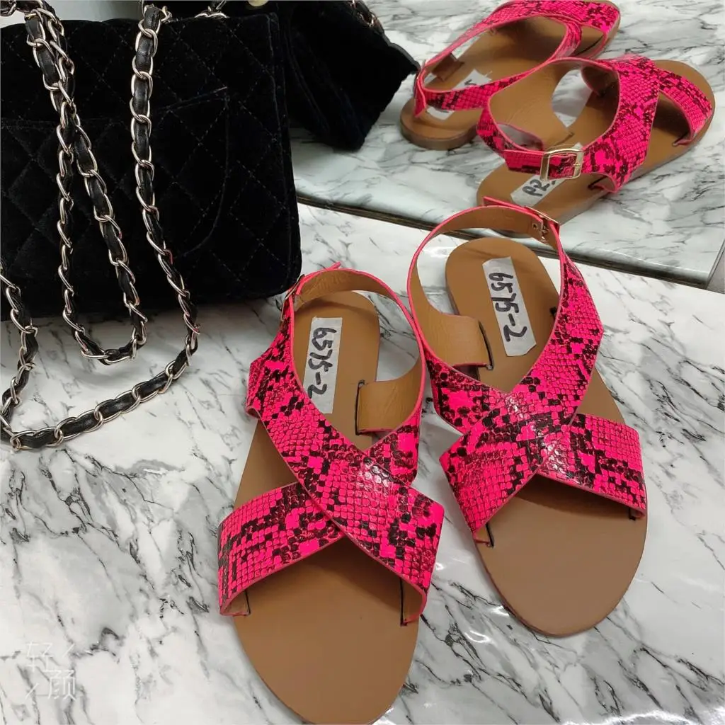 2020 летние женские туфли на плоской подошве Тапочки со змеиным узором