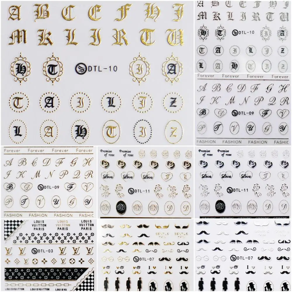 1 шт. Золотой Серебряный ноготь наклейки для ногтей дизайн логотип бренда стикеры