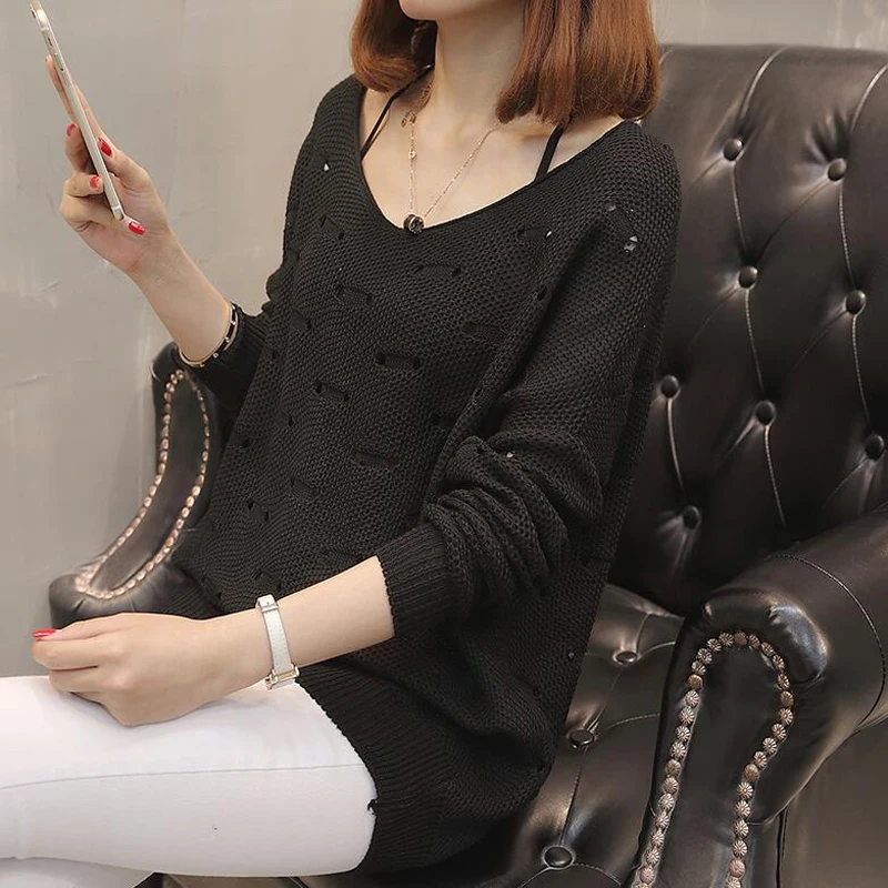 Женский свитер на осень и зиму длинный рукав круглый вырез пуловер высокая