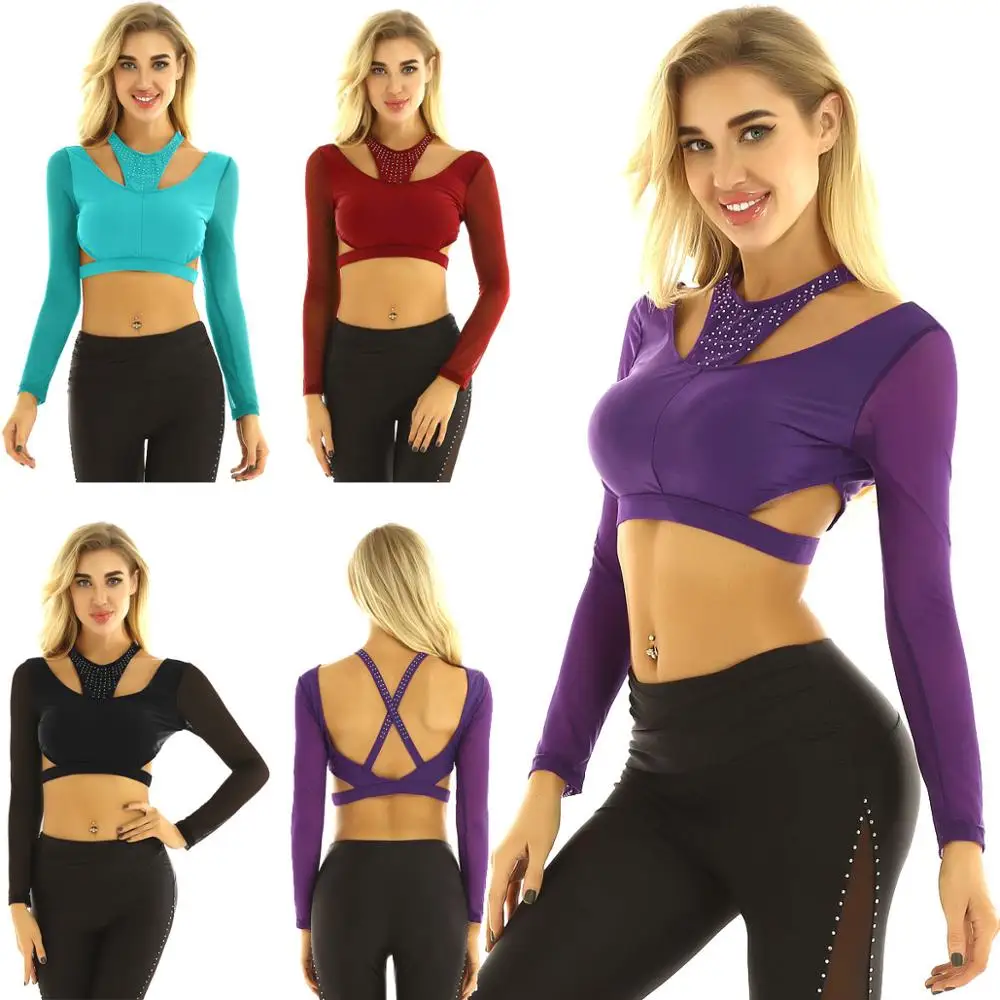 Женский Блестящий укороченный топ с блестками для балета танца живота взрослых