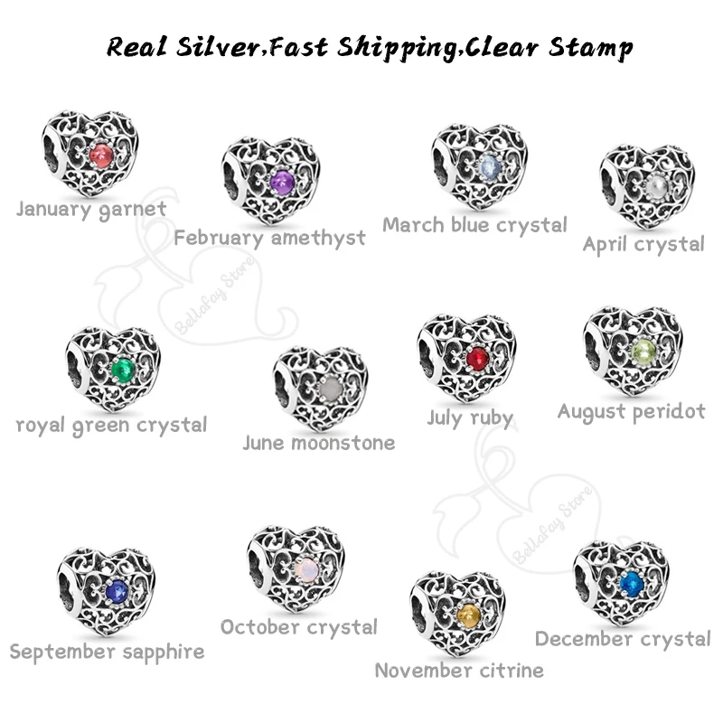Ажурные камень талисман в форме сердца бусины Настоящее серебро 925 марта на день