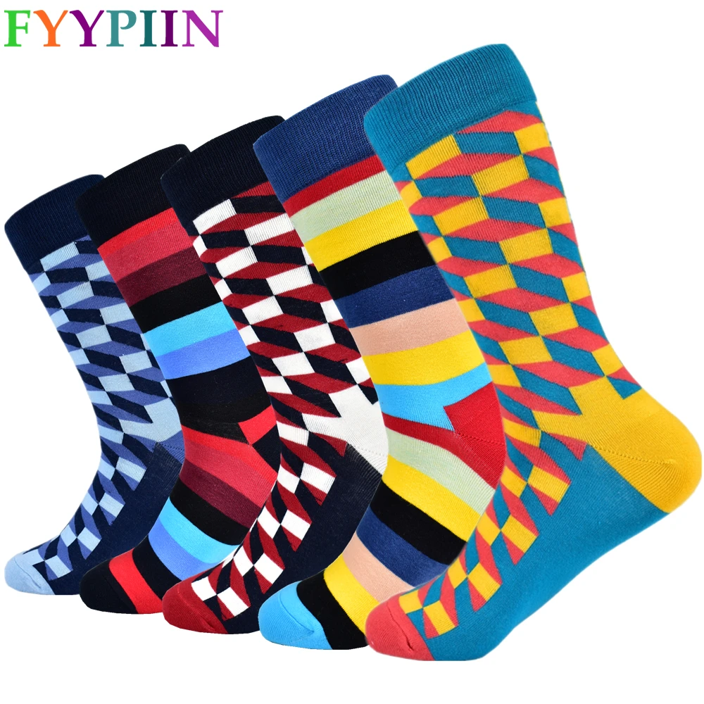 Мужские длинные носки модные разноцветные Носки Happy 5 пар в партии новинка 2019|happy