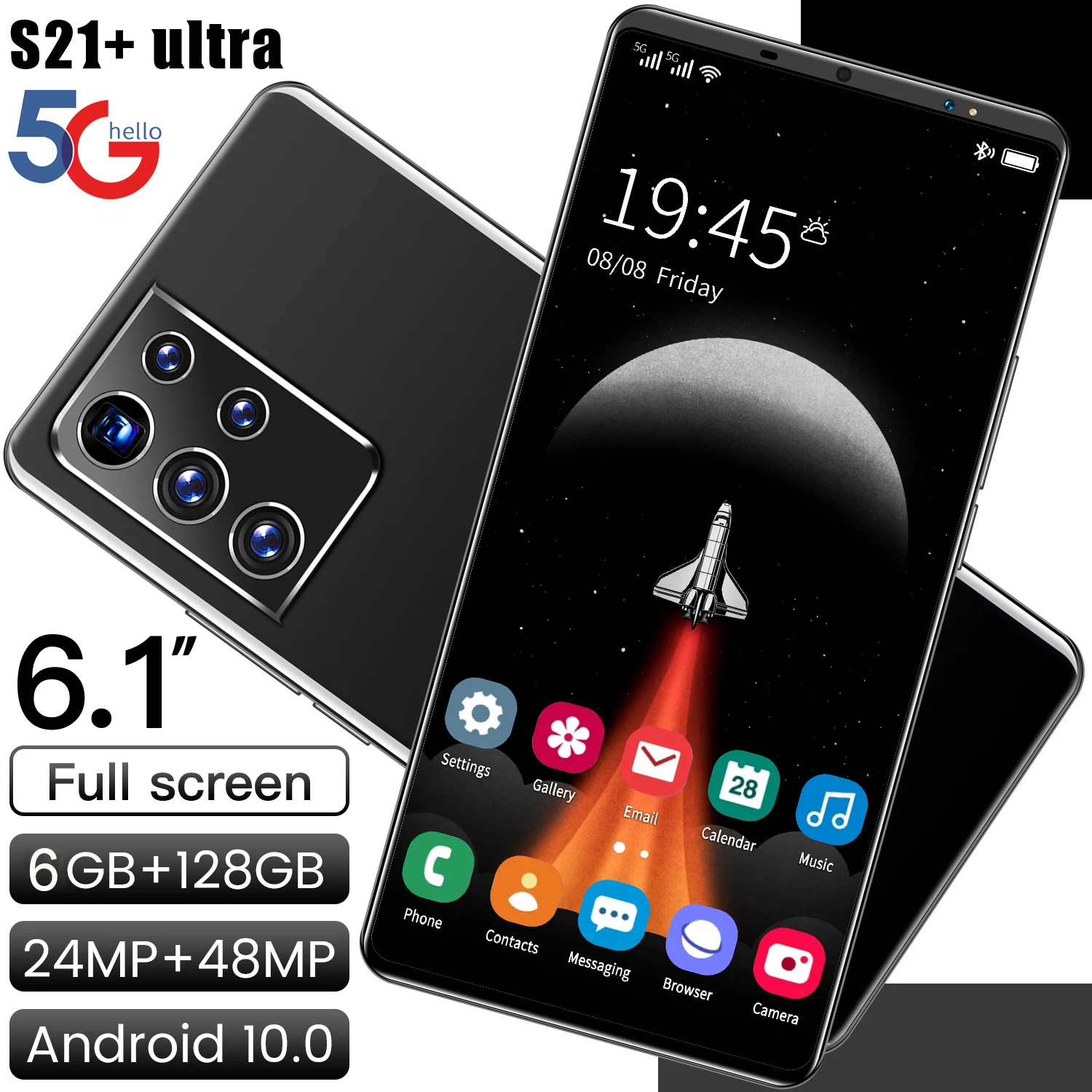 

Hot Sale S21+Ultra 6+128GB 6.1 Inch 10 Core Dual SIM+Micro SD Mobile Cell Phone 24+48MP 4800mAh Andriod 10.0 Smart Phone MTK6595