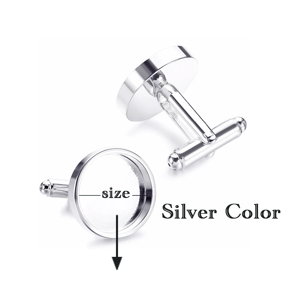 Silver Plated 10 шт. 16 мм 18 мм круглый стеклянный кабошон фоторамка латунный металлический ободок лоток База запонки пустые для мужчин женщин DIY ювелирных изделий - Цвет: Silver Plated
