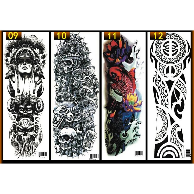 

4Pcs/Lot Waterproof Temporary Tattoos Sticker Full Arm Pattern Tattoos Applique Arm Full Arm Tattoos Sticker 48x17Cm (9/10/11/12