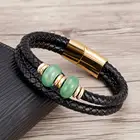 Браслет-цепочка мужской из натуральной кожи с натуральным камнем и магнитной застежкой