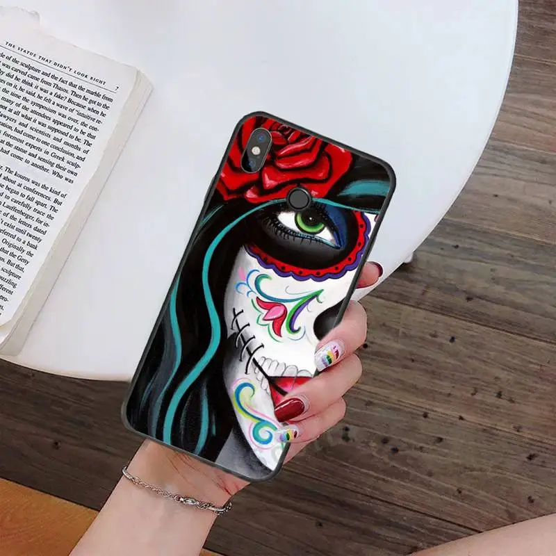 

Skull tattoo art girl horror Phone Case For Xiaomi Redmi note 4 4X 8T 9 9s 10 K20 K30 cc9 9t pro lite max