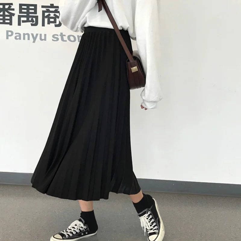 

Women 2022 Winter Draped Rib Pleated Skirt Elastic High Waist Long Skirt Female Autumn Ladies High Quality Midi Skirt Saia