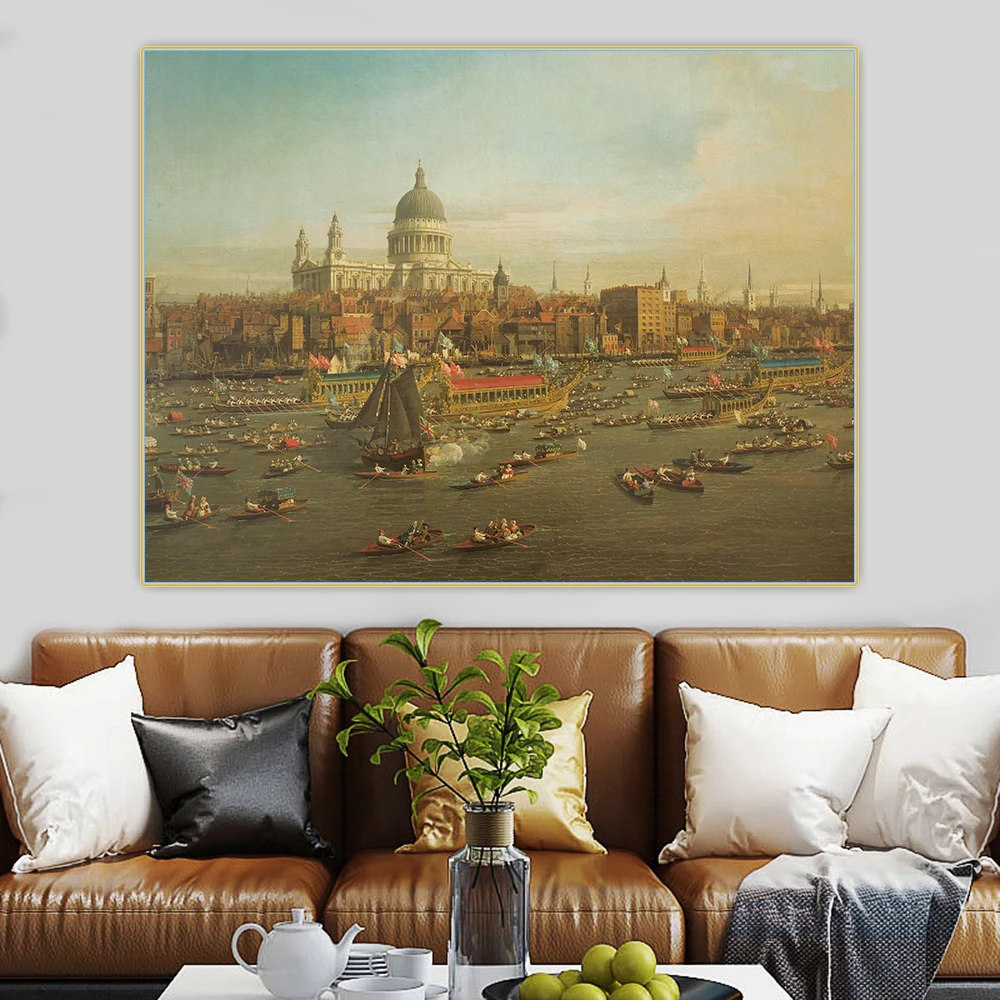 

Holover Western Art Decor Poster Canaletto"The River Thames"Canvas Oil Painting Aesthetic Wall Art Home Living Room Decoration