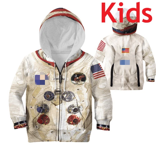 Kids zip hoodies Семья подходящая друг к другу одежда 3D Армстронга пространство люкс для всей семьи: папы, толстовки "для мам" Толстовка футболки Повседневное астронавт скафандр - Цвет: Kids zip hoodies