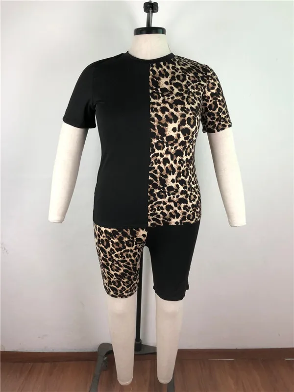 

Two Piece Set Plus Size XL-5XL Crop Top and Shorts Patchwork Leopard Printed Activewear Joggers Outfit Wholesale Dropshpping New