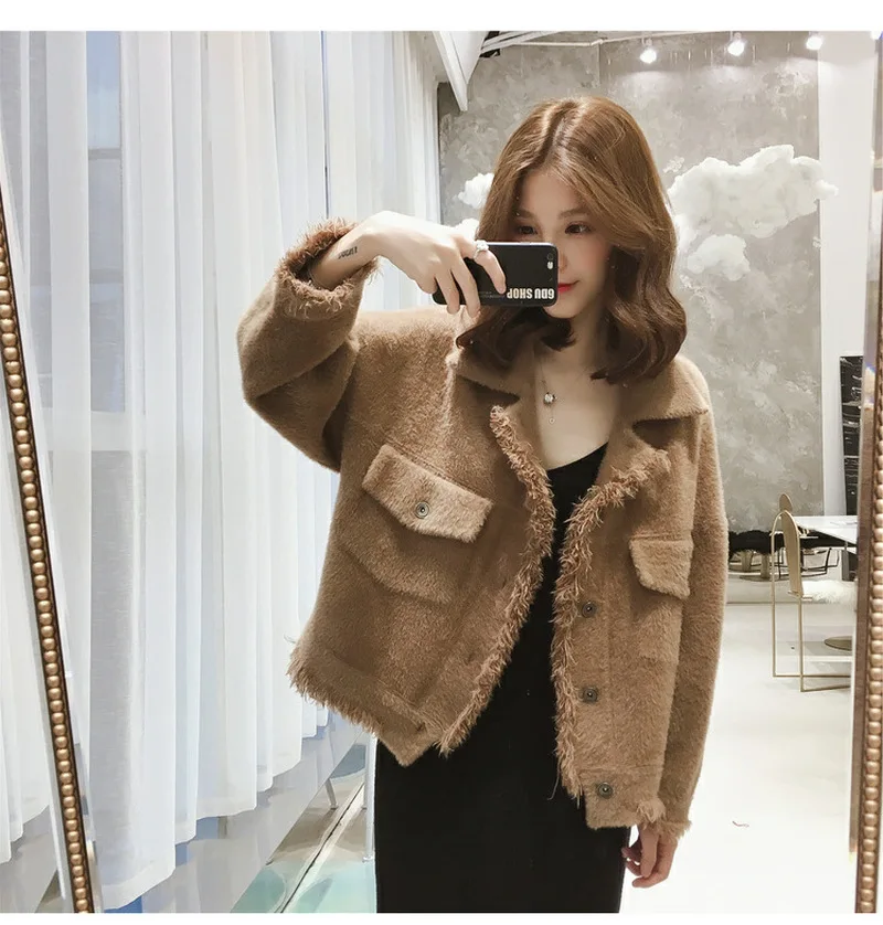 Однотонные пальто для женщин короткий кардиган из искусственной норки и бархата