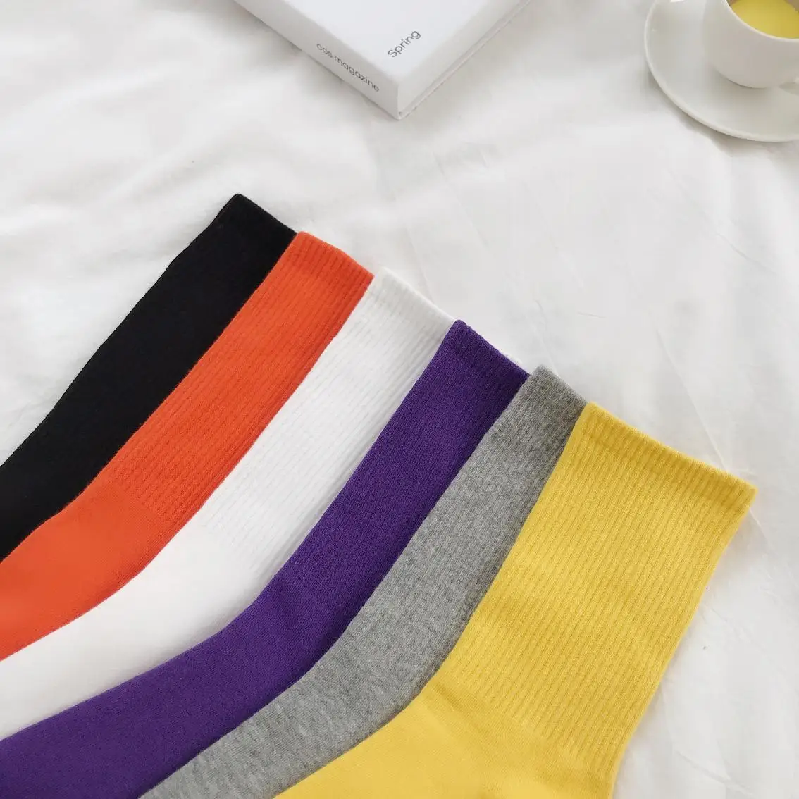 

3 pairs of socks, color shipped at random Women's middle tube pure cotton solid ins versatile