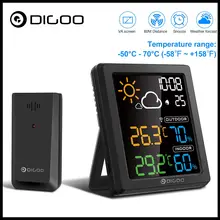 DIGOO DG-8647 Mini Colorful HD Screen LCD Weather Station Alarm Clock Smart Hygrometer Thermometer Snooze Dual Desktop Clock