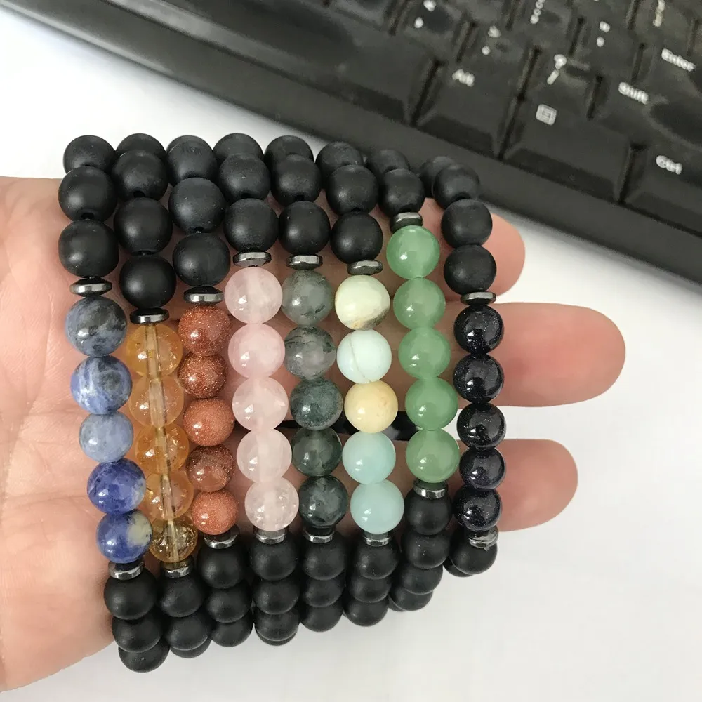 JOYA Подарочный женский камень браслеты мужские 8 мм натуральный матовый черный