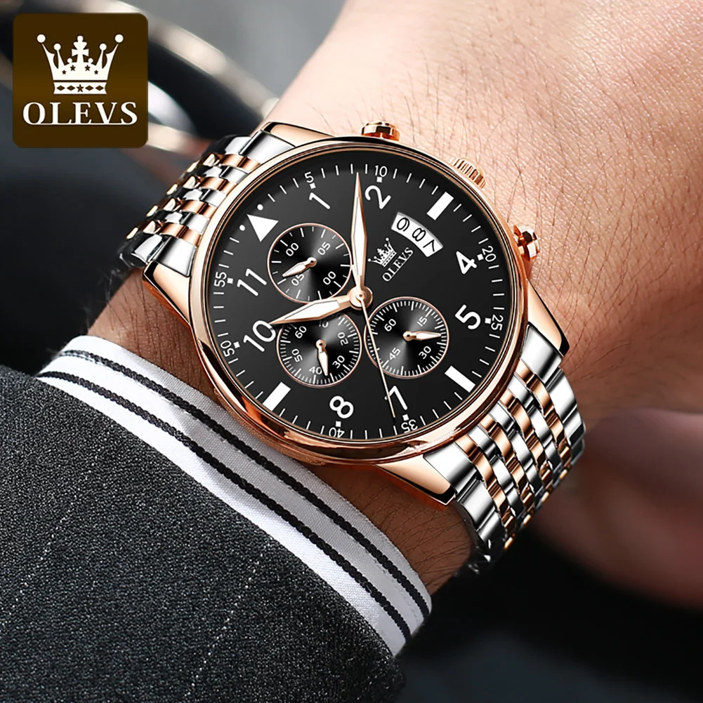 

OLEVS 2020 New Fashion Mens Watches Top Brand with Stainless Steel Luxury Sports Chronograph High Quality Quartz Watch Men